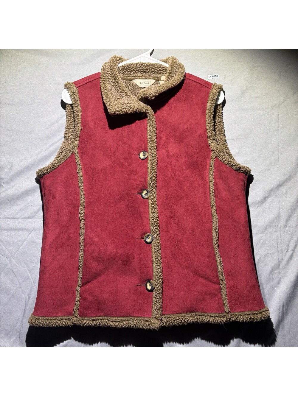 L.L. Bean Vest Womens M Red Faux Suede Sherpa Lined Button Front Western